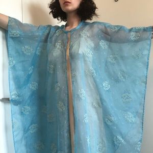 Vintage baby blue w/ white flowers lingerie cape!!